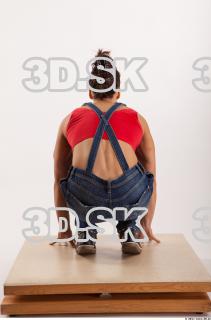 Kneeling pose blue jeans red singlet of Rebecca 0005